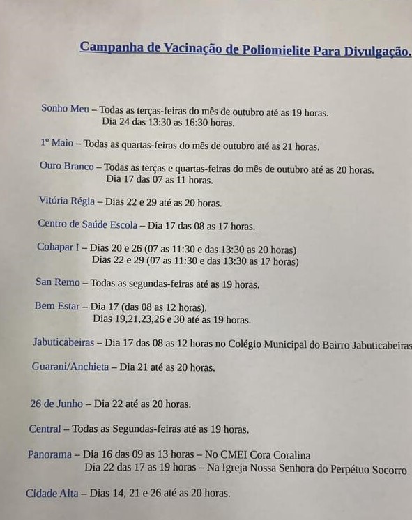 Programação nas UBSs de Umuarama